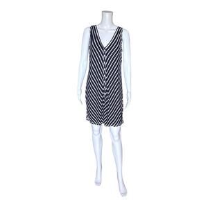 Max Studio Womens Small Sleeveless V Neck Navy White Striped Knit Shift Dress